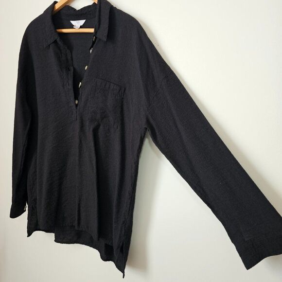 EUC TIME AND TRU BLACK HALF BUTTONED OVERSIZED SHIRT SIZE L WOMENS - Picture 2 of 12